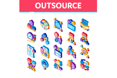 Outsource Management Isometric Icons Set Vector