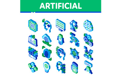 Artificial Intelligence Vector Isometric Icons Set