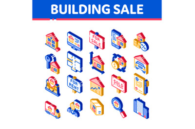 Building House Sale Vector Isometric Icons Set