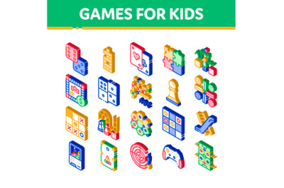 Interactive Kids Games Vector Isometric Icons Set