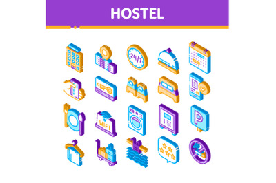 Hostel Isometric Vector Sign Icons Set