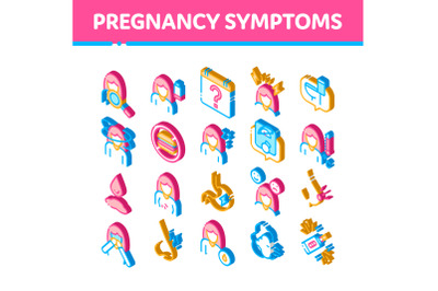 Symptomps Of Pregnancy Element Vector Isometric Icons Set