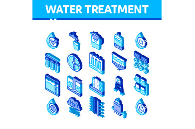 Water Treatment Items Vector Isometric Icons Set