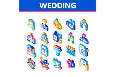 Wedding Vector Isometric Icons Set