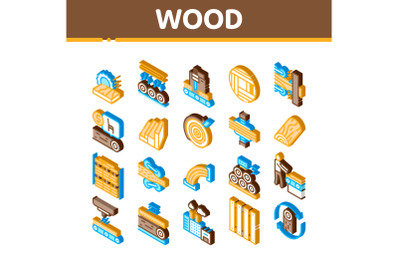 Wood Production Plant Isometric Icons Set Vector