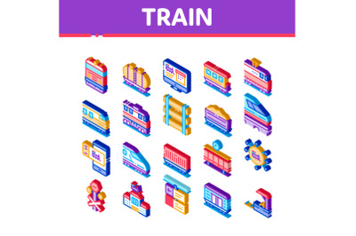 Train Rail Transport Isometric Icons Set Vector