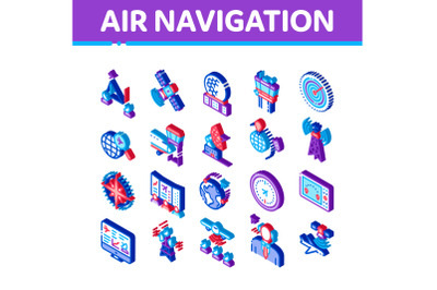 Air Navigation Tool Isometric Icons Set Vector