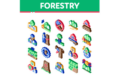 Forestry Lumberjack Isometric Icons Set Vector