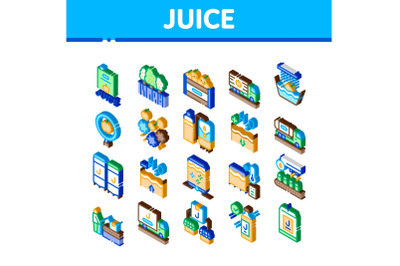 Juice Production Plant Isometric Icons Set Vector