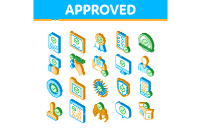 Approved Isometric Icons Set Vector