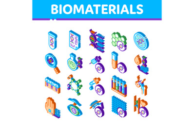 Biomaterials Isometric Icons Set Vector