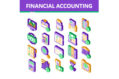 Financial Accounting Isometric Vector Icons Set