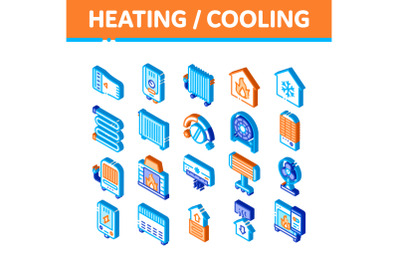 Heating And Cooling Isometric Vector Icons Set