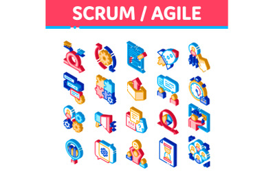 Scrum Agile Isometric Icons Set Vector