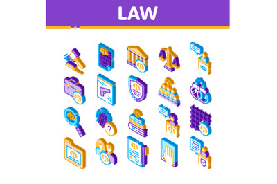 Law And Judgement Isometric Icons Set Vector