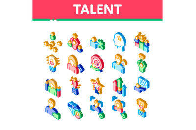 Human Talent Isometric Elements Icons Set Vector