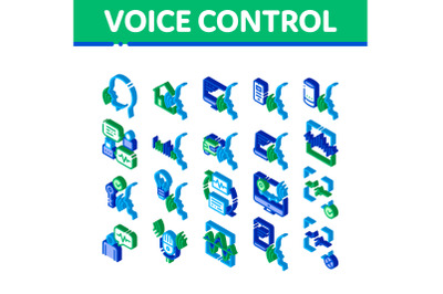 Voice Control Isometric Elements Icons Set Vector