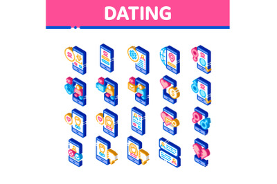 Dating App Isometric Elements Icons Set Vector