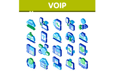 Voip Calling System Isometric Icons Set Vector