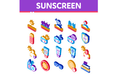 Sunscreen Isometric Elements Icons Set Vector