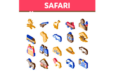 Safari Travel Isometric Elements Icons Set Vector