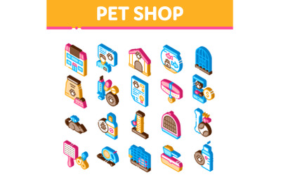 Pet Shop Isometric Elements Icons Set Vector