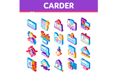 Carder Hacker Isometric Elements Icons Set Vector