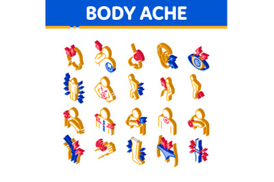 Body Ache Isometric Elements Icons Set Vector