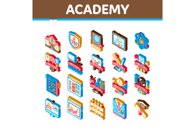 Academy Educational Isometric Icons Set Vector