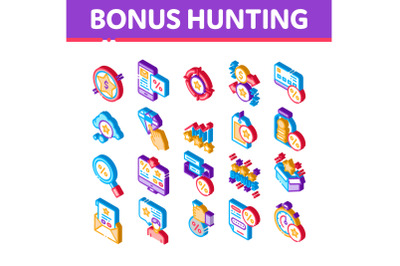 Bonus Hunting Isometric Elements Icons Set Vector