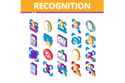 Recognition Isometric Elements Icons Set Vector