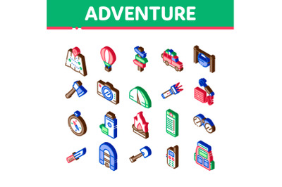 Adventure Isometric Elements Icons Set Vector