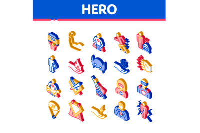 Super Hero Isometric Elements Icons Set Vector