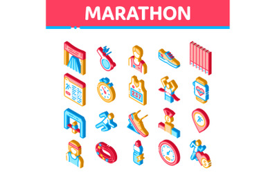 Marathon Isometric Elements Icons Set Vector