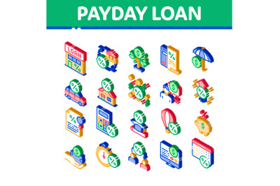 Payday Loan Isometric Elements Icons Set Vector