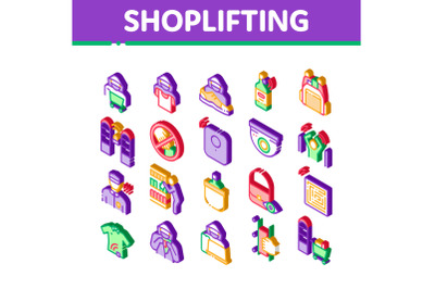 Shoplifting Isometric Icons Set Vector