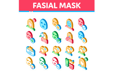 Facial Mask Healthcare Isometric Icons Set Vector