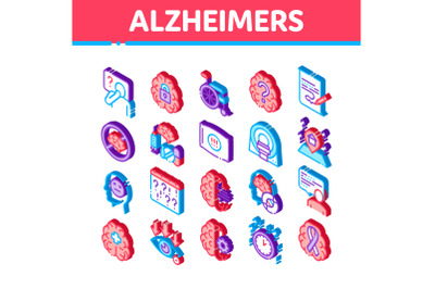 Alzheimers Disease Isometric Icons Set Vector