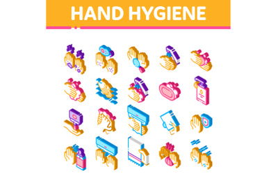 Hand Healthy Hygiene Isometric Icons Set Vector