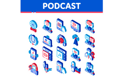 Podcast And Radio Isometric Icons Set Vector