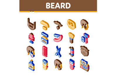 Beard And Mustache Isometric Icons Set Vector