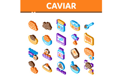 Caviar Seafood Product Isometric Icons Set Vector