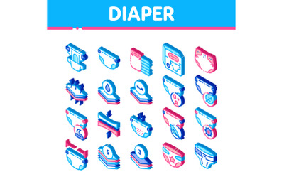 Diaper For Newborn Isometric Icons Set Vector