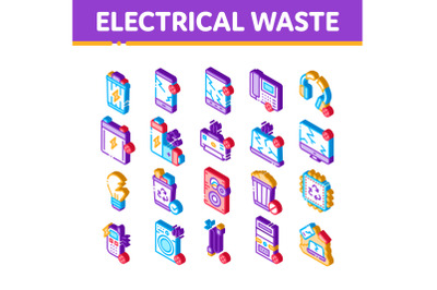 Electrical Waste Tools Isometric Icons Set Vector