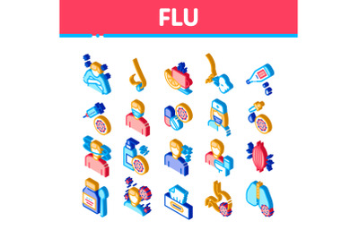 Flu Symptoms Medical Isometric Icons Set Vector