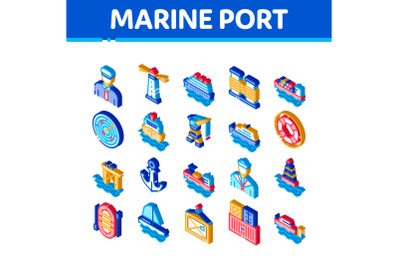 Marine Port Transport Isometric Icons Set Vector