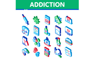 Addiction Bad Habits Isometric Icons Set Vector