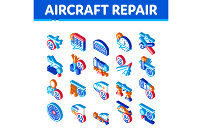 Aircraft Repair Tool Isometric Icons Set Vector