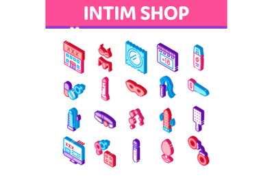 Intim Shop Sex Toys Isometric Icons Set Vector