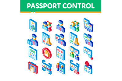 Passport Control Check Isometric Icons Set Vector